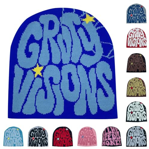 Generisch Unisex Mütze Y2K Web Letter - Strickmützen für Damen Herren Elastisches Web Beanie Mütze Winter Warm Slouchy Strickmütze Outdoor