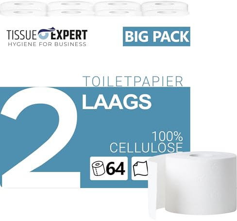 Tissue Expert Toilettenpapier 2-lagig | 64 Rollenx250 Blatt | Großpackung | Superweiches, reißfestes Klopapier aus 100% Zellstoff | ideal für Gewerbe & Vielverbraucher | 60% PCR-Verpackung WC Papier