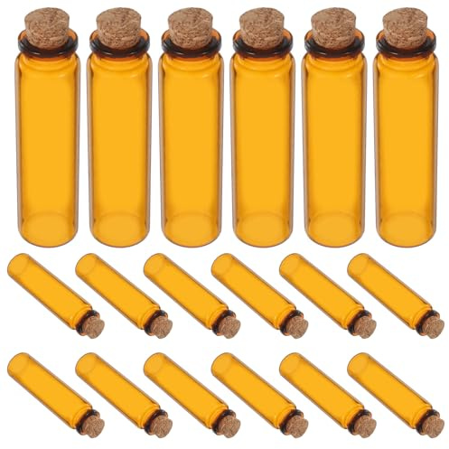 HOOTNEE 24 Botellas Pequeñas de Vidrio Marrón de 20 Ml con Tapón de Corcho Frascos Herméticos para Manualidades Botellas DIY para Recuerdos Regalos de Boda y Almacenamiento de Aceites