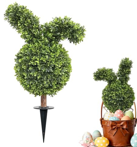 Piante artificiali di bosso per esterni, albero realistico da 71 cm, piante finte da esterno con picchetto, per fioriere da interni, giardino, cortile, decorazione pasquale