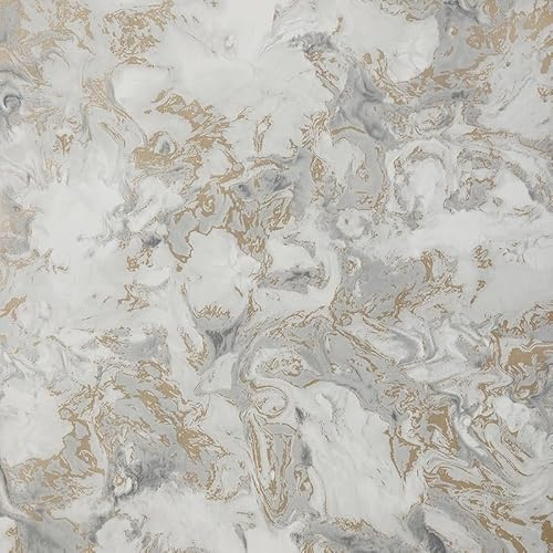 Cathpetic Silver Marble Wallpaper Feature Metallic Marble Effect Wallpaper 53 x 950cm 1 Roll,Non Woven Fabric Gold Cream Glitter Wall Paper for Living Room Bedroom Kitchen Front Room