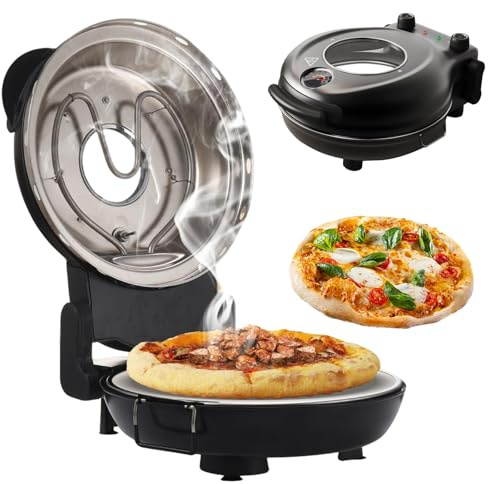 Horno Eléctrico para Pizza, 1200W, con Piedra Cerámica de 31 cm, Ventana de Vidrio Visto, Control de Temperatura Regulable, Temporizador, Losa de Piedra Antiadherente, Apto para Crepes, Panqueques