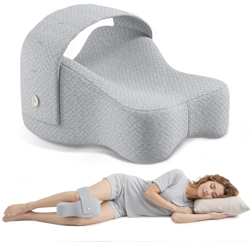 Aurablend Orthopädisches Kniekissen für Seitenschläfer - Memory-Schaum Bein- und Lagerungskissen zur Schmerzlinderung (Ischias, Hüfte, Rücken) mit Abnehmbarem Waschbarem Bezug - Grau für Erwachsene