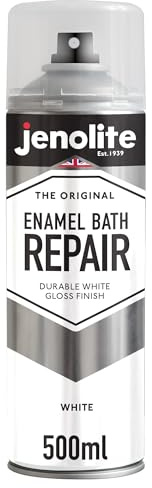 JENOLITE Pintura en aerosol de reparación para bañera esmaltada | BLANCO BRILLANTE | 500 ml | Acabado duradero | Pintar y reparar bañeras, bañeras, fregaderos, electrodomésticos