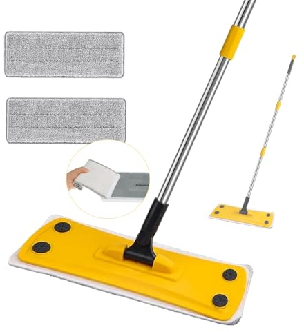 Flat Mop for Cleaning Floors, Microfiber Mop with 2 Replaceable Pads for Laminate Hardwood Wooden Wall Hard Bathroom Kitchen