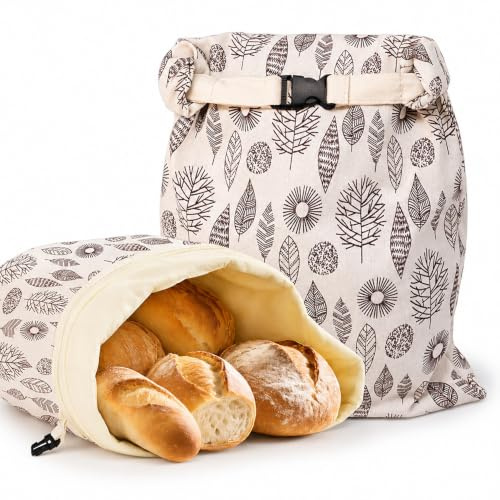 2 Pieces Beeswax Bread Bags for Homemade Bread, 43×33cm Reusable Line Beeswax Bread Bag with Zipper and Buckle Closure Breads Storage Bags for Keeping Toaster Loaf Sandwich Fruits Vegetables Fresh