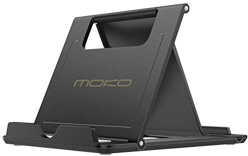 MoKo Phone/Tablet Stand, Foldable Tablet holder Fit with iPhone 14/14 Plus/14 Pro/14 Pro Max, iPhone 13 Pro Max/13 Pro/13, iPhone 12/12 pro, iPad Pro 11, iPad Air 4/Mini 6 2021, iPad 9th 10.2, Black