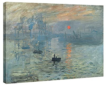 Wieco Art - Lienzo con impresión moderna y enmarcada de amanecer de Claude Monet, famosa pintura al óleo, reproducción de arte sobre lienzo para decoración del hogar, lona, 24x20inch (60x50cm)