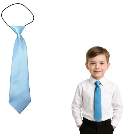 The Tie Co™ Kids Satin Elasticated Tie – Solid Plain Colour Pre-Tied Boys & Girls Neck Tie - Baby Blue