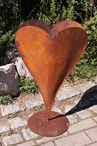 Rostalgie Edelrost Herz breit hoch auf Bodenplatte klein 60x35cm Pflanzgefäß Deko