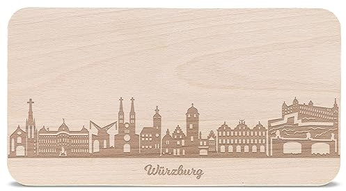 GRAVURZEILE Frühstücksbrettchen mit Gravur - Skyline Würzburg - Holz Schneidebrett Vesperbrett Brotzeitbrett - Geschenk für Stadtverliebte - Ideal auch als Souvenir