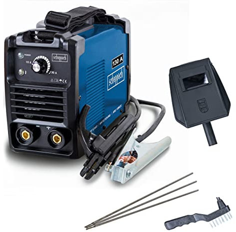 Scheppach Poste à Souder Inverter WSE1000 | 230V | 10 - 130A | Technique anti-adhérence | Démarrage automatique à chaud | Masque, brosse métallique, marteau, électrodes & sangle de transport