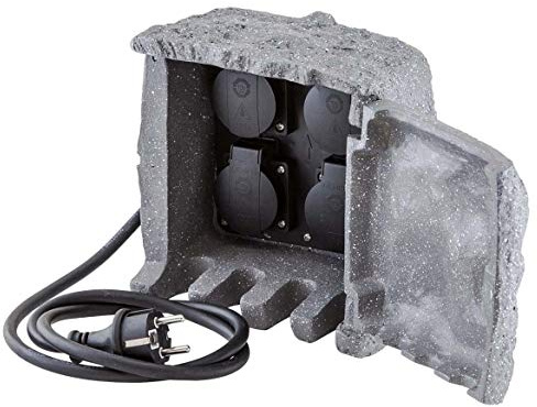 EVN 230415 Gartensteckdose 4fach Granit-Grau (matt) Steinoptik