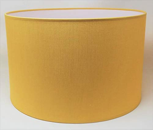 Paralume Cilindro con Tessuto Cotone, Fatto a Mano, per Lampada da Tavolo, Sospensione, Piantana (25 cm Diametro, 20 cm Altezza, Ocra)