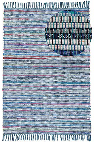 carpetfine Flachgewebeteppich Kelim Chindi Blau 60x110 cm | Moderner Teppich für Wohn- und Schlafzimmer