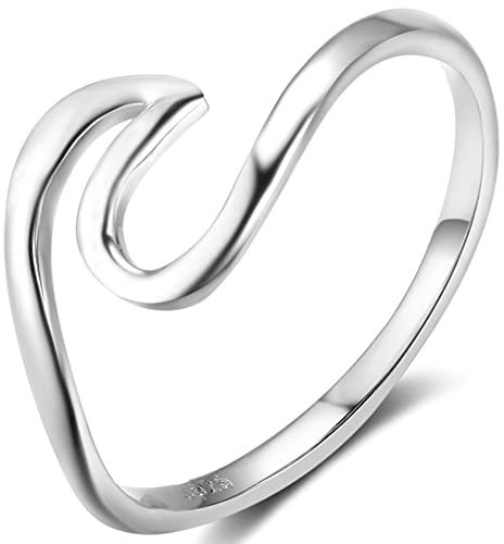 AMDXD S925 Silber Ringe, Solitär Ring Welle Frauen Schmuck Geschenk für Valentinstag Verlobung Weihnachten, Nickelfrei, Echter Silberschmuck, Silber, Gr.62 (19.7)