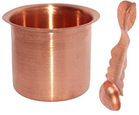 Naisha Hindu Panch patra Pooja Lota and Spoon (Achman) Set Panchpatra - Handmade Pure Copper Cup