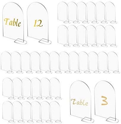 20Pcs Clear Arch Acrylic Sign with 20pcs Stand, Acrylic Blank Plate Seating Cards Arched Round Top Guest Names Cards Table Numbers for Wedding Party Event Decor (20pcs arched)