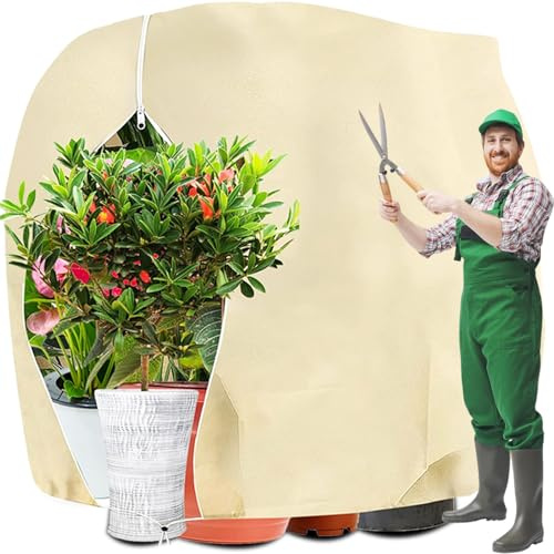 PHUSTJKL Winterschutz für Pflanzen 200x240cm Winterschutz für Kübelpflanzen Frostschutz, Atmungsaktiv Wiederverwendbar Pflanzenschutzhaube mit Reißverschluss Zugband für Balkonpflanzen-Beige, 1 Stücke