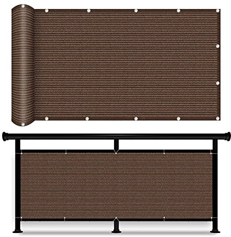 Balkonbespannung 90 x 850 cm Wind HDPE UV-Schutz Balkonsichtschutz Seitenmarkise mit Ösen und Kordel für Garten Balkon Terrasse Outdoor, Braun