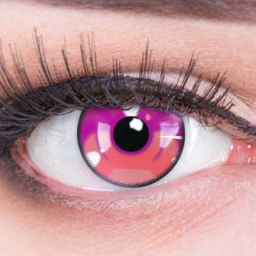 Meralens farbige Kontaktlinsen Anime Arc 3 Violet crazy fun lila Jahreslinsen 1 Paar ohne Stärke mit gratis Linsenbehälter – Top Qualität für Fasching, Karneval, Halloween, Cosplay