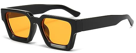 JCTAIFOO Vintage rektangulära solglasögon för kvinnor män retro rektangulära tjocka bågar glas, Svart/orange