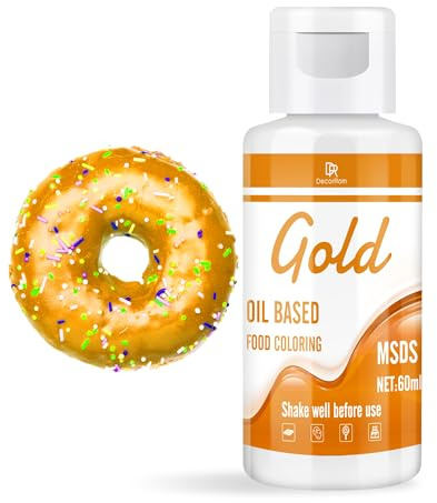 Fettlösliche Lebensmittelfarbe für Schokolade - 60ml Ölbasis Lebensmittelfarben für Fondant, Torten Dekoration, Backen - Flüssige Food Coloring für Kakaobutter, Buttercream, Kuchen (Gold)