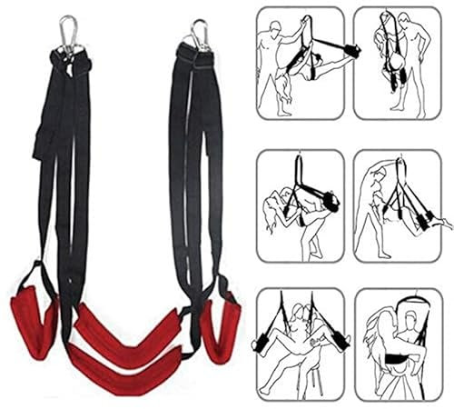 HUNTVE Altalena Libera 360° Costume in Nylon Appeso, Set di Accessori per la Camera da Letto della Coppia Altalena per Interni Yoga Strap Outdoor per Il Gioco di Coppia (Rosso)