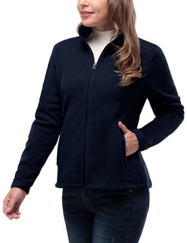 33,000ft Womens Fleece Jackets Ladies Lightweight Warm Full Zip Coat Breathable Microfleece Ladies Sweater Casual Long Sleeve, Ideal for Travelling Outdoor Sport Dark Navy Blue M