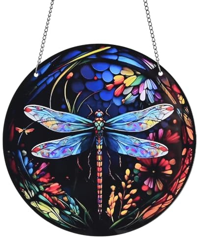 Colored Dragonfly Suncatchers - Dragonfly Christmas Ornaments Stained Window Hanging - Dragonfly Suncatcher Gifts for Dragonfly Lovers Decor for Home