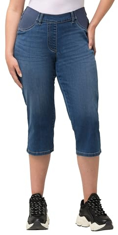 Ulla popkar, kvinnor, stora storlekar, caprijeans med elastisk linning, Sienna, blå, 42 SE