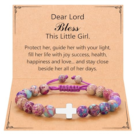 UPROMI Baptism Gifts for Girl Cross Bracelet Religious Christmas Christian Gifts for Kids Christening Catholic First Communion Girls Stocking Stuffers
