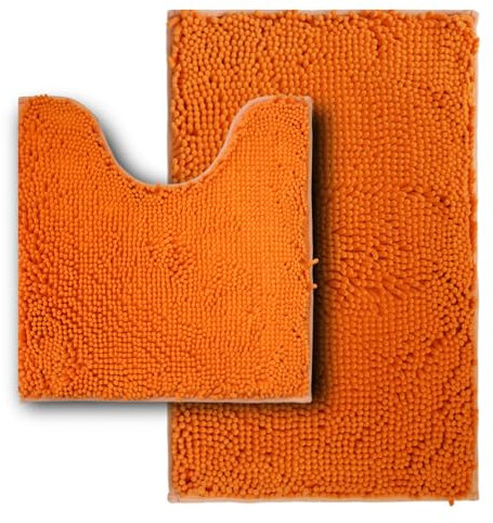 Flotstiga Juego de 2 alfombras de baño, superabsorbentes, suaves, gruesas, lavables a máquina, tapete de baño de felpilla antideslizante, tapete de baño para baño, color naranja
