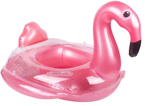 Uppblåsbar simflottör, babypool flytande för 6-36 månader babyflicka med säte, uppblåsbar simring för spädbarn småbarn barn 1-3 år (het rosa flamingo)