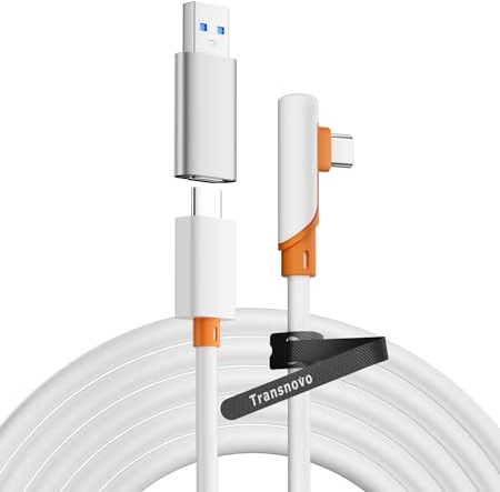 TRANSNOVO Cable Link de 5M Compatible con Meta Quest 3/3S/2/Pro/Pico 4, Accesorios de VR para Juegos de PC/Steam VR, Cable Tipo-C Mejorado de Transferencia de Alta Velocidad con Adaptador USB 3.0