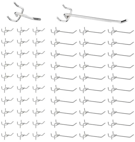 Wzhtuzi Ganci per Pannelli Forati, 60 Pezzi Ganci per Pegboard in Metallo ganci per pannelli forati Ganci Triangolari Perforati per Espositori da Parete, Negozi di Supermercati, Garage, Cucine, 5cm/10