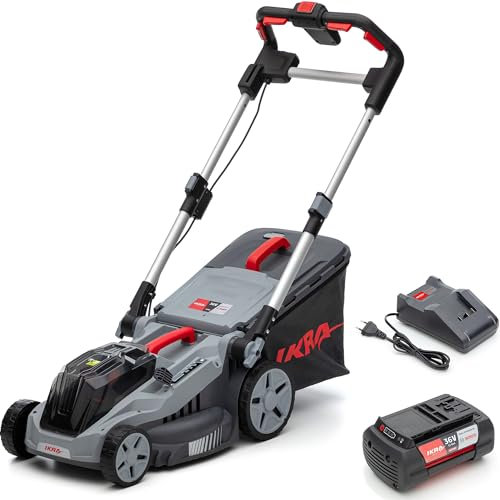 IKRA BOSCH 36V 3in1 Rasenmäher Mulchmäher IB-LM 38, Rasenflächen bis 400m², Schnittbreite 38cm, Schnitthöhe 30-75mm, inkl. Akku 36V 4Ah & Ladegerät