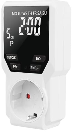 Enchufe Programador Blanco,Potencia máxima 16A/3680W,Programador Enchufe con protección táctil,Enchufe Temporizador Digital para 3 programas de conmutación y Temporizador de Cuenta atrás