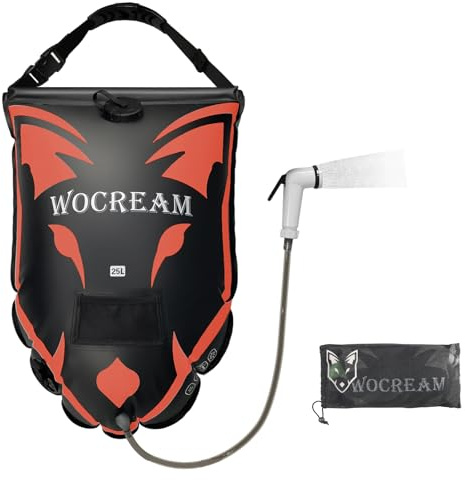 Sac de douche de camping en plein air de 25 l - Grand débit d'eau - Douchette solaire - Sac de douche en PVC - Portable - Pour le camping, la plage, la randonnée - Orange