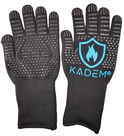 Unisex Ofenhandschuhe Grillhandschuhe Hitzebeständig bis 800 °C | feuerfest rutschfest | Hitzeschutz | Blau S/M