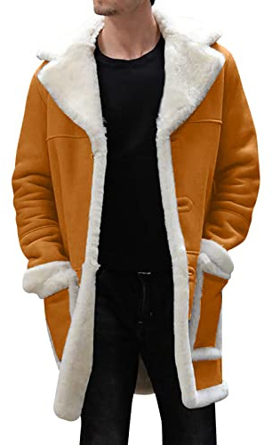 Veste en cuir pour homme, veste de camionneur en fausse fourrure Sherpa doublée en peau de mouton, trench d'hiver chaud et épais, veste de moto cargo de motard, manteau à manches longues avec poches,