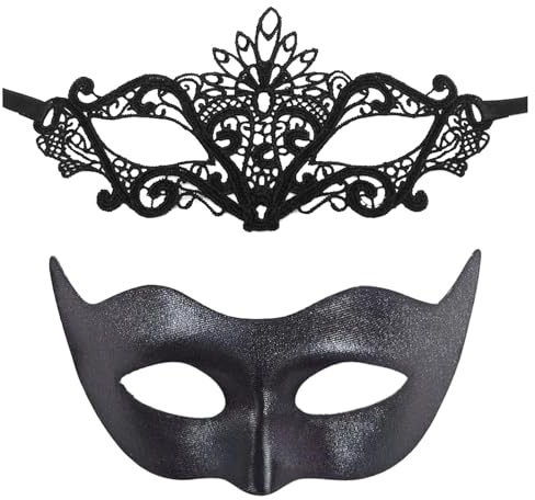Lufdegim 2 Stück Maskerade Masken, Venezianische Maske Schwarz Spitzenmasken Maskerade Gesichtsmaske für Damen Herren Halloween Karneval Party Masken Kostüm