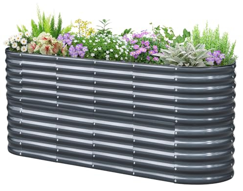 KING BIRD Hochbeet Verzinkter Stahl flanzkasten Gartenkasten 200 x 60 x 87 cm Grau Gartenbeet Frühbeet Garten für Blumen, Obst, Gemüse