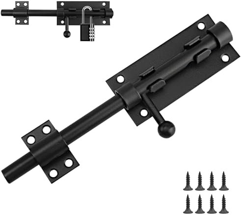 Catenaccio nero con perno in acciaio inox – Chiavistello per porta in legno – Serratura porta – Catenaccio porta – Chiavistello porta – Lunghezza 200 mm – Adatto per porte, finestre, recinzioni
