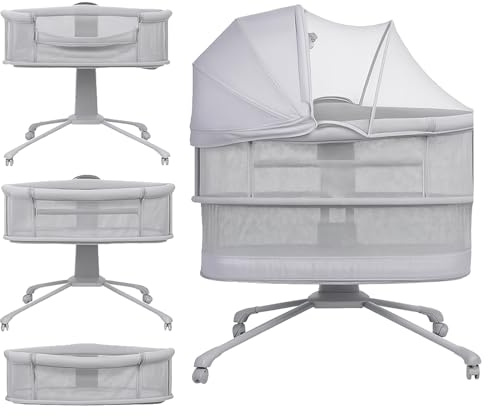Olmitos Mini Cuna Multifuncional para Bebé 4 en 1: Moisés, Minicuna Colecho, Parque de Juegos | Colchón Lavable, Balanceo Automático, Conectividad Smart y Capota con Mosquitera (Gris Oscuro)
