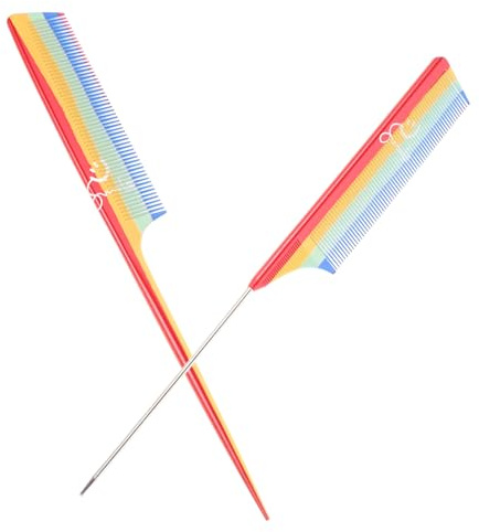 LALADEFIEE Pettini Per Chioma Da Donna 2 Pezzi Pettine a Denti Fini e Pettine Per Cotonare in Acciaio e Plastica Per Sezione e Colorazione Chioma, Leggero e Resistente, Uso Professionale e Personale