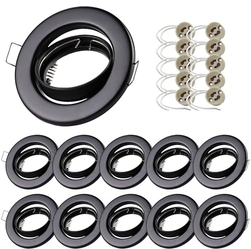 Sweet LED 10er Set - GU10 Einbaurahmen Rund Schwarz Matt – Schwenkbar – 230V Einbaustrahler für Decke – Einbauleuchten mit GU10 Fassung – ohne Leuchtmittel