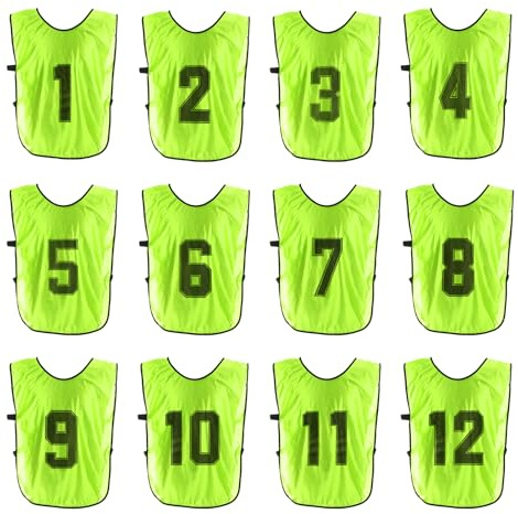 PATIKIL Fotboll träningsväst, 12-pack lag sport pinnies vändbara numrerade fotboll övning pennies tröjor haklappar med bälte för ungdomar, 56 cm grön, gRÖN, 22