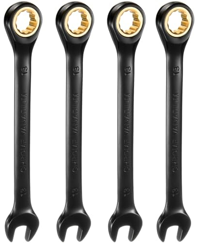 sourcing map 4Pcs Ratcheting Spanner 13mm Metric Open End Wrench 72-Teeth CR-V Steel 12 Point Nickel Plated Combination Ratchet Wrench for Fasteners Nut Bolt