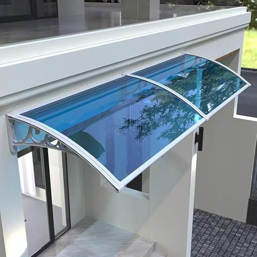 Window Awning for Door with Clothes Drying Hole, Window Canopy Exterior with Plastic Steel Bracket, Arc Shaped Drainage Design, UV, Snow Protection for House, Porch, 60-120cm